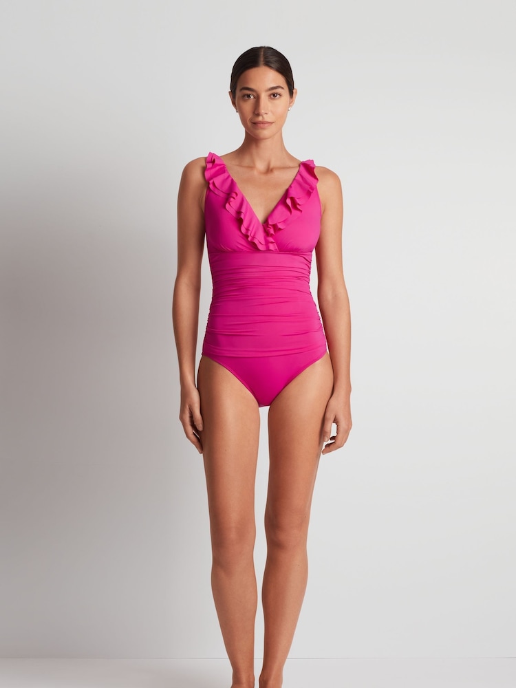 Lauren Ralph Lauren Pink Beach Club Solids Ruffle Front Swimsuit - Image 4 of 4