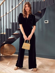 Aspiga Tallulah Velvet Black Jumpsuit - Image 1 of 4
