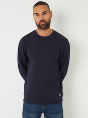 Threadbare Blue Jacquard Textured Crew Neck Sweatshirt - Image 2 of 8