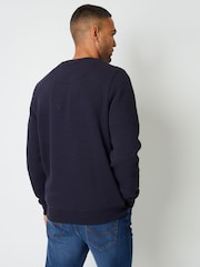 Threadbare Blue Jacquard Textured Crew Neck Sweatshirt - Image 4 of 8