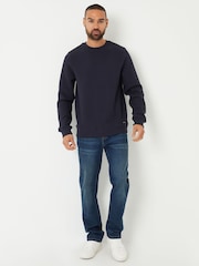 Threadbare Blue Jacquard Textured Crew Neck Sweatshirt - Image 5 of 8