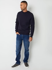 Threadbare Blue Jacquard Textured Crew Neck Sweatshirt - Image 6 of 8