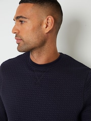 Threadbare Blue Jacquard Textured Crew Neck Sweatshirt - Image 7 of 8