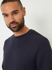Threadbare Blue Jacquard Textured Crew Neck Sweatshirt - Image 8 of 8
