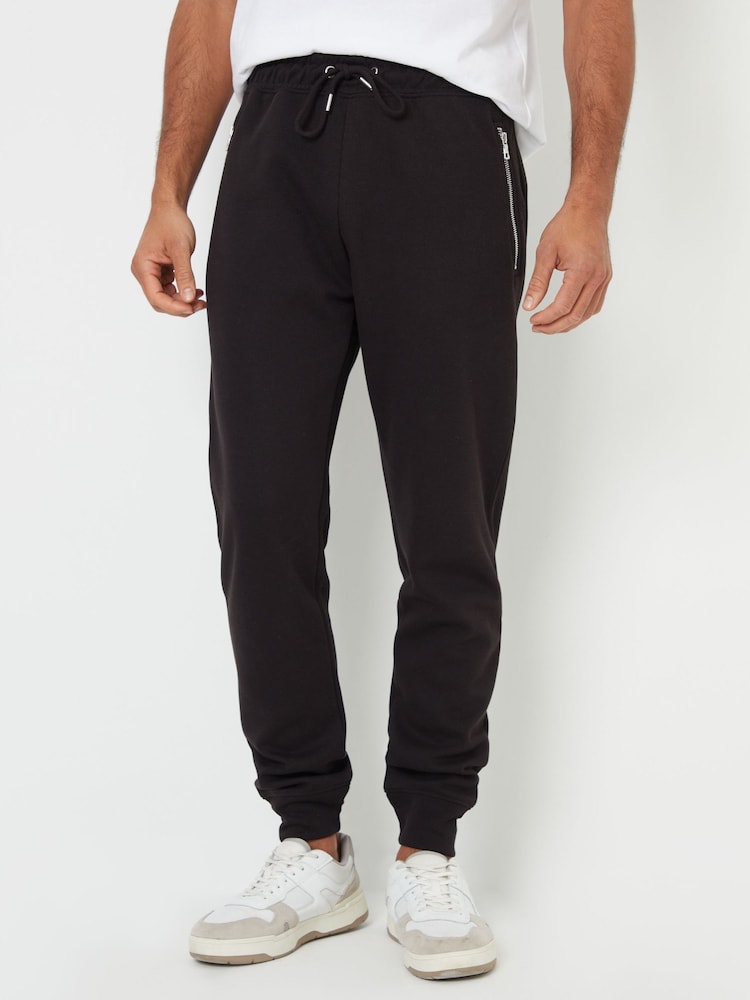 Threadbare Black Pintuck Detail Pique Cuffed Joggers - Image 1 of 4