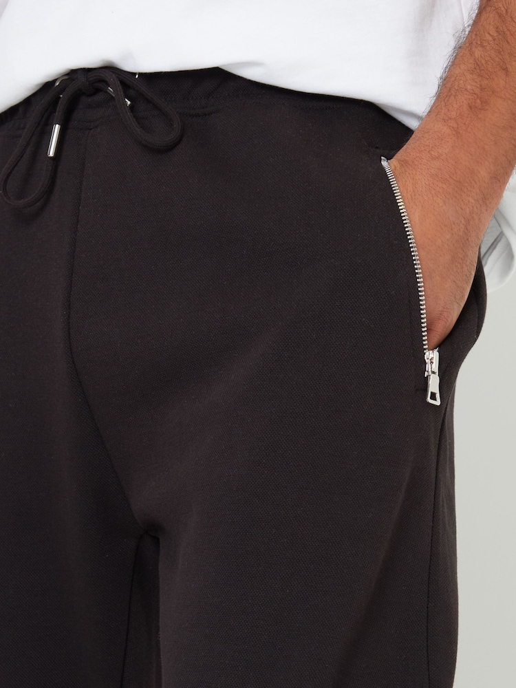 Threadbare Black Pintuck Detail Pique Cuffed Joggers - Image 4 of 4