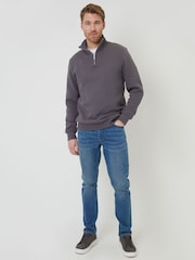 Threadbare Grey Jacquard Textured Quarter Zip Sweatshirt - Image 3 of 5