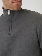 Threadbare Grey Jacquard Textured Quarter Zip Sweatshirt - Image 4 of 5