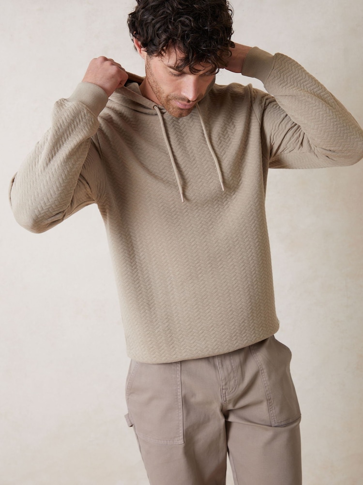 Threadbare Brown Jacquard Textured Pull-Over Hoodie - Image 1 of 7