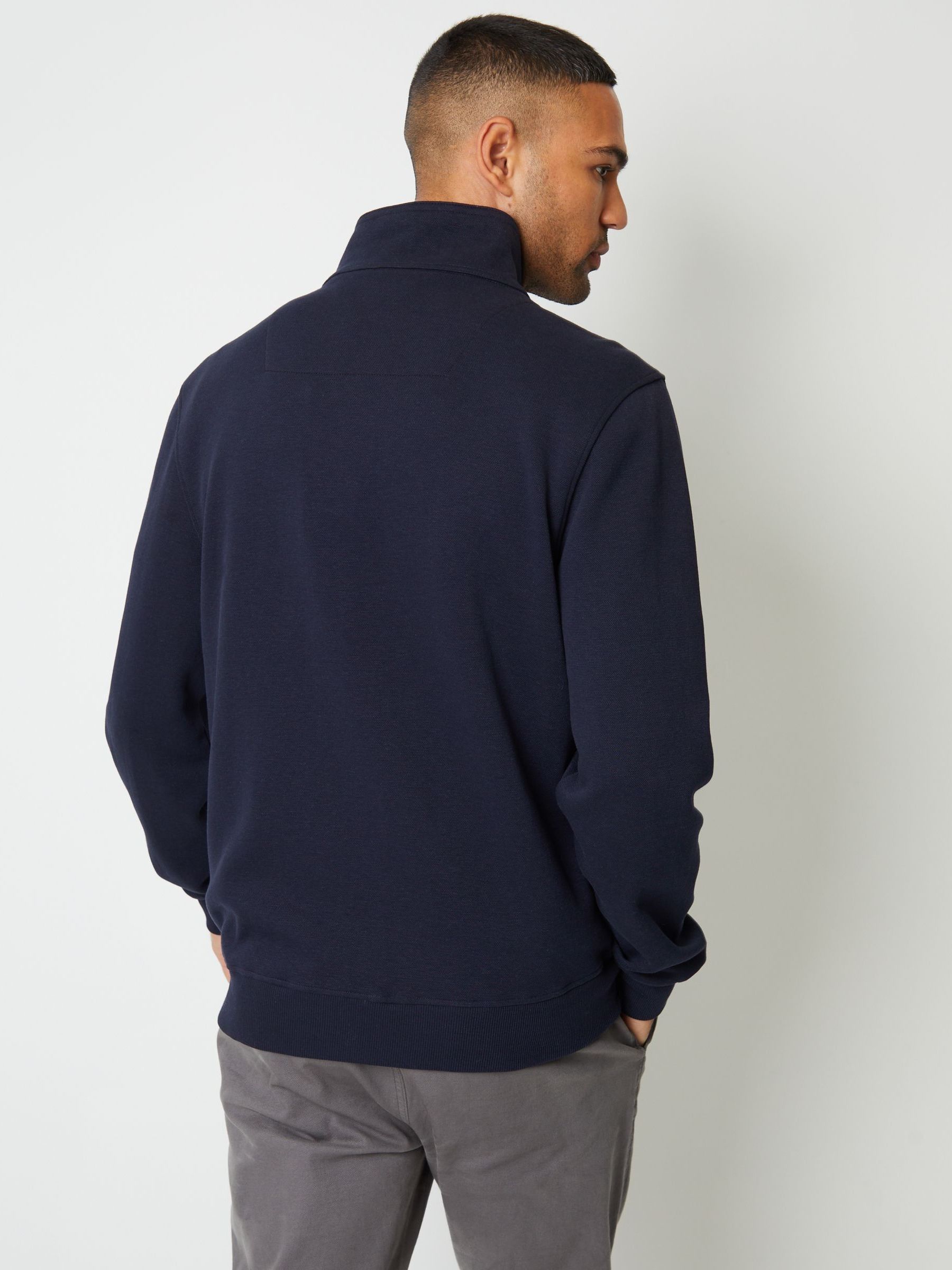 Buy Threadbare Navy Blue Zip Up Popper Collar Pique Jacket from