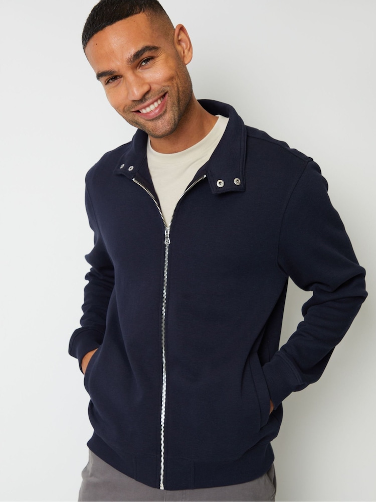 Threadbare Navy Blue Zip Up Popper Collar Pique Jacket - Image 5 of 5