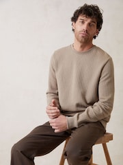 Threadbare Brown Jacquard Textured Crew Neck Sweatshirt - Image 1 of 6