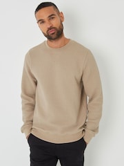 Threadbare Brown Jacquard Textured Crew Neck Sweatshirt - Image 2 of 6