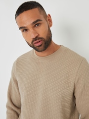 Threadbare Brown Jacquard Textured Crew Neck Sweatshirt - Image 4 of 6
