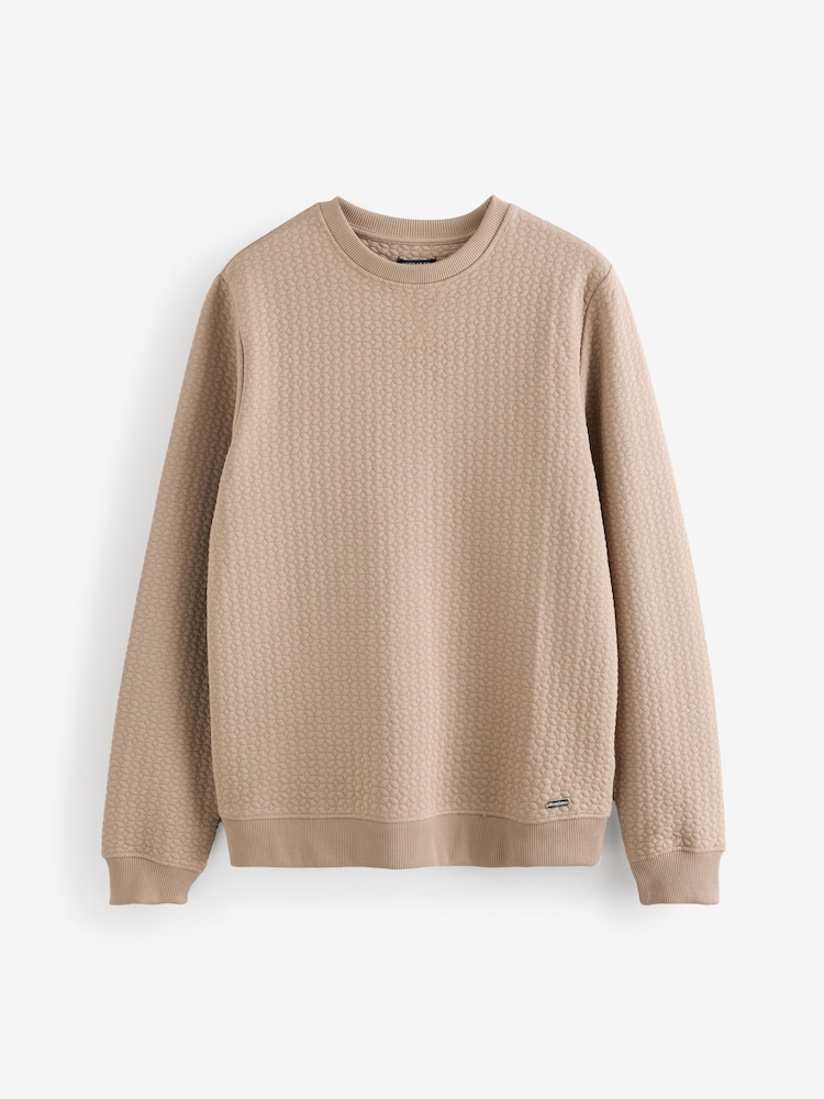 Threadbare Brown Jacquard Textured Crew Neck Sweatshirt - Image 6 of 6