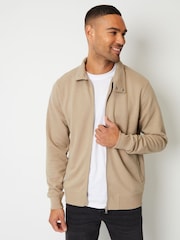Threadbare Stone Zip Up Popper Collar Pique Jacket - Image 2 of 5