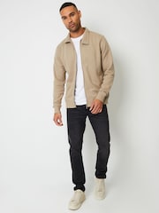 Threadbare Stone Zip Up Popper Collar Pique Jacket - Image 4 of 5