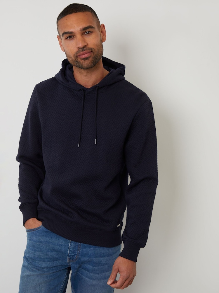 Threadbare Navy Jacquard Textured Hoodie - Image 1 of 5
