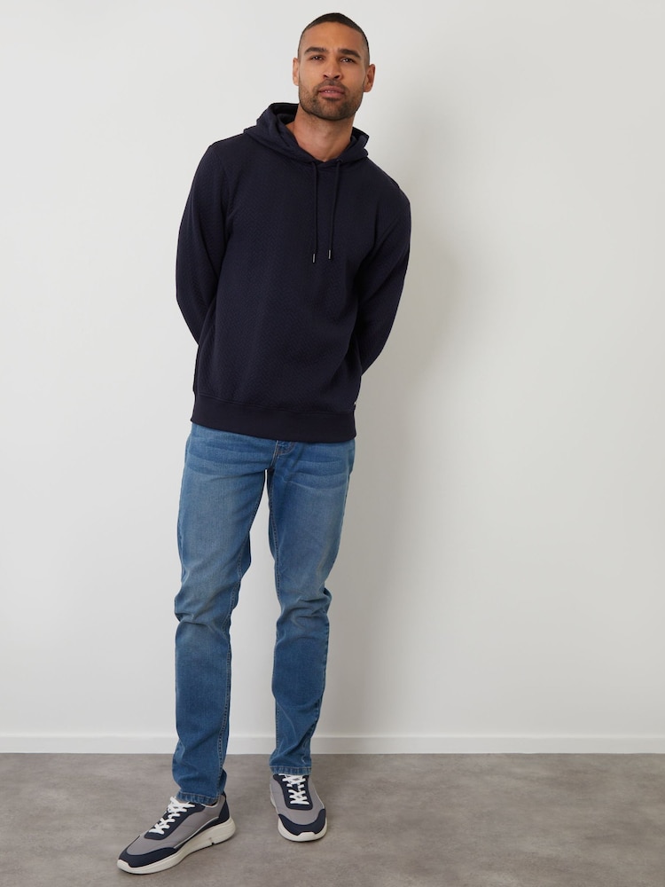 Threadbare Navy Jacquard Textured Hoodie - Image 2 of 5