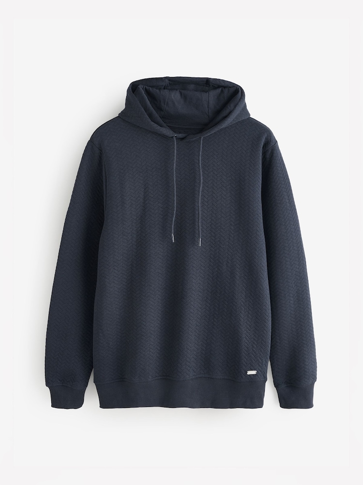Threadbare Navy Jacquard Textured Hoodie - Image 5 of 5