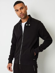 Threadbare Black Zip Up Popper Collar Pique Jacket - Image 2 of 5