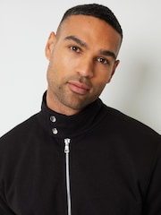 Threadbare Black Zip Up Popper Collar Pique Jacket - Image 5 of 5