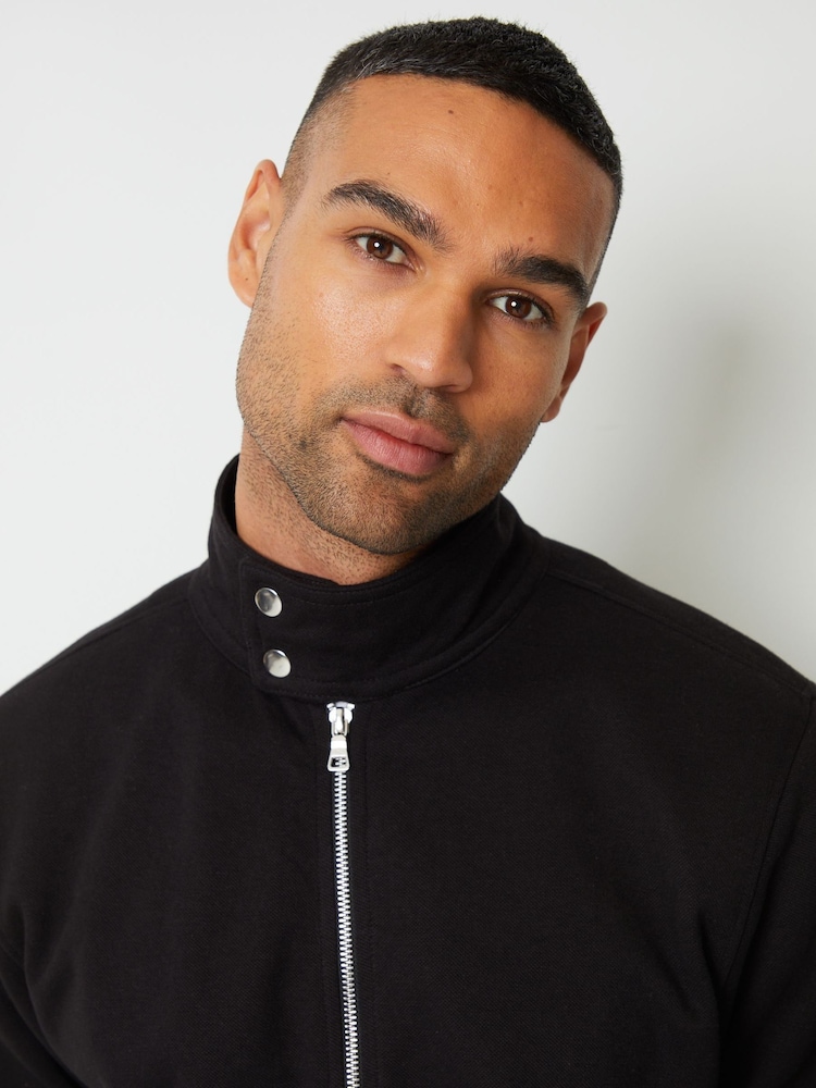 Threadbare Black Zip Up Popper Collar Pique Jacket - Image 5 of 5