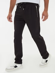 Threadbare Black Open Hem Pique Joggers - Image 1 of 4
