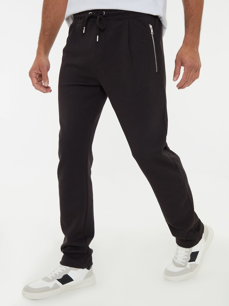 Threadbare Black Open Hem Pique Joggers - Image 1 of 4