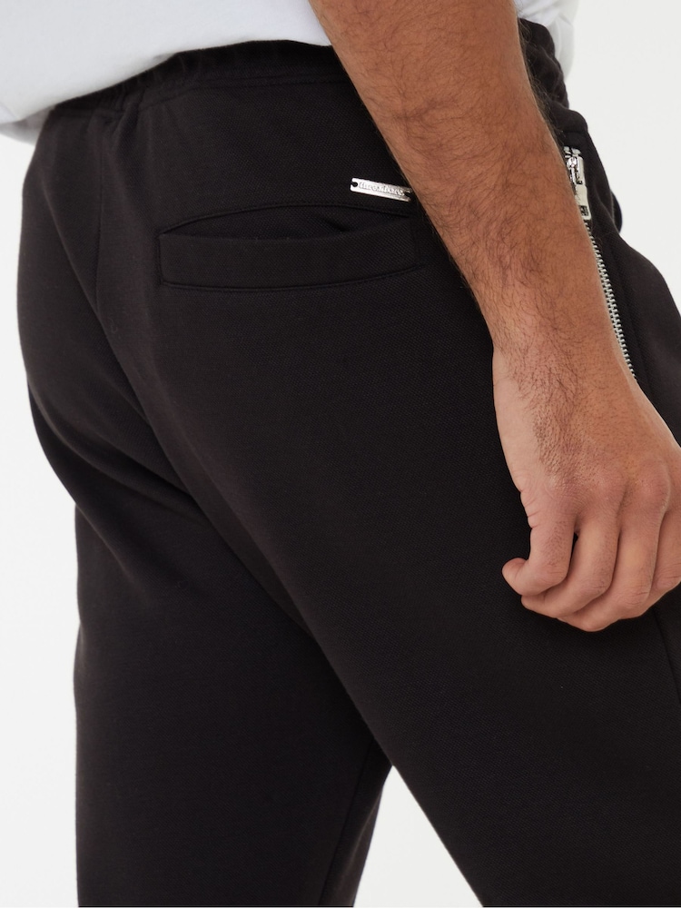 Threadbare Black Open Hem Pique Joggers - Image 4 of 4