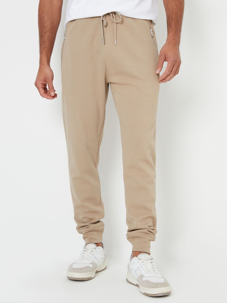 Threadbare Brown Pintuck Detail Pique Cuffed Joggers - Image 1 of 4