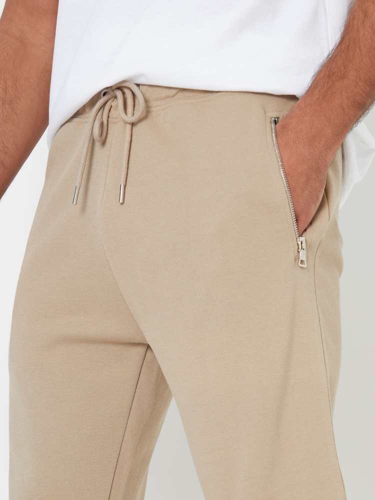 Threadbare Brown Pintuck Detail Pique Cuffed Joggers - Image 4 of 4