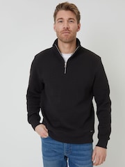 Threadbare Black Jacquard Textured Quarter Zip Sweatshirt - Image 1 of 5