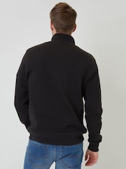 Threadbare Black Jacquard Textured Quarter Zip Sweatshirt - Image 2 of 5