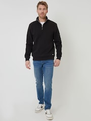 Threadbare Black Jacquard Textured Quarter Zip Sweatshirt - Image 3 of 5