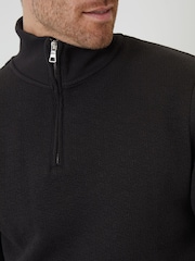 Threadbare Black Jacquard Textured Quarter Zip Sweatshirt - Image 4 of 5