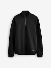 Threadbare Black Jacquard Textured Quarter Zip Sweatshirt - Image 5 of 5