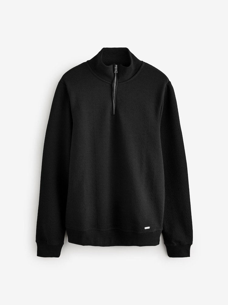 Threadbare Black Jacquard Textured Quarter Zip Sweatshirt - Image 5 of 5