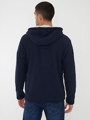 Threadbare Blue Black Waffle Texture Sherpa Lined Zip Up Hoodie - Image 2 of 4