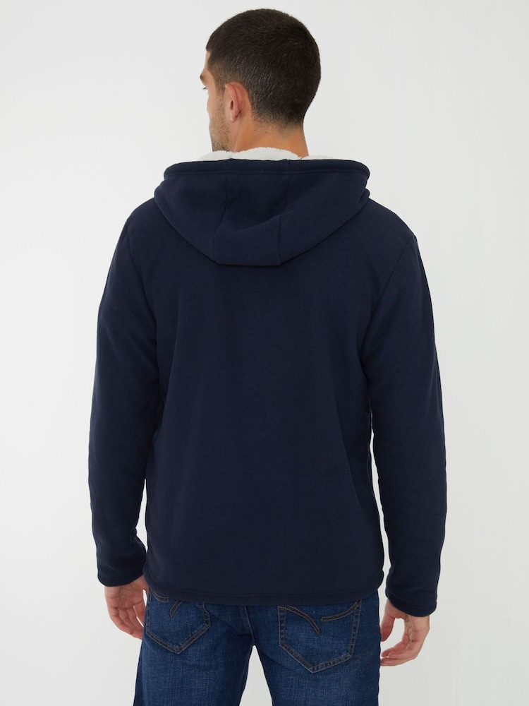 Threadbare Blue Black Waffle Texture Sherpa Lined Zip Up Hoodie - Image 2 of 4