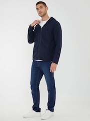 Threadbare Blue Black Waffle Texture Sherpa Lined Zip Up Hoodie - Image 3 of 4
