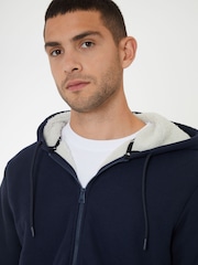 Threadbare Blue Black Waffle Texture Sherpa Lined Zip Up Hoodie - Image 4 of 4