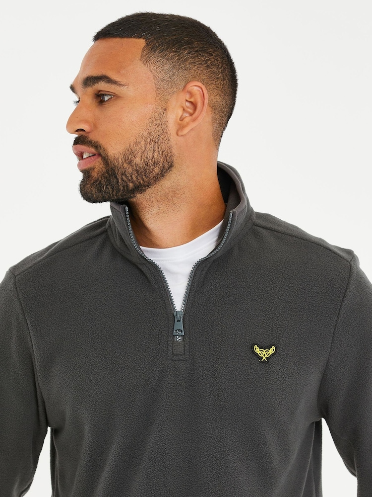 Threadbare Grey Chrome Quarter Zip Fleece Sweatshirt - Image 4 of 4