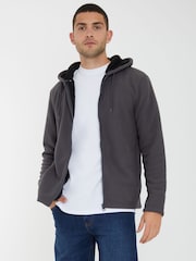 Threadbare Grey Black Waffle Texture Sherpa Lined Zip Up Hoodie - Image 1 of 4
