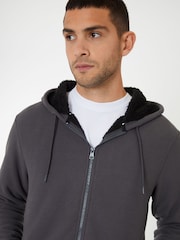 Threadbare Grey Black Waffle Texture Sherpa Lined Zip Up Hoodie - Image 4 of 4