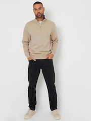 Threadbare Brown Tipping Collar Quarter Zip Sweatshirt - Image 3 of 4