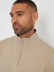 Threadbare Brown Tipping Collar Quarter Zip Sweatshirt - Image 4 of 4