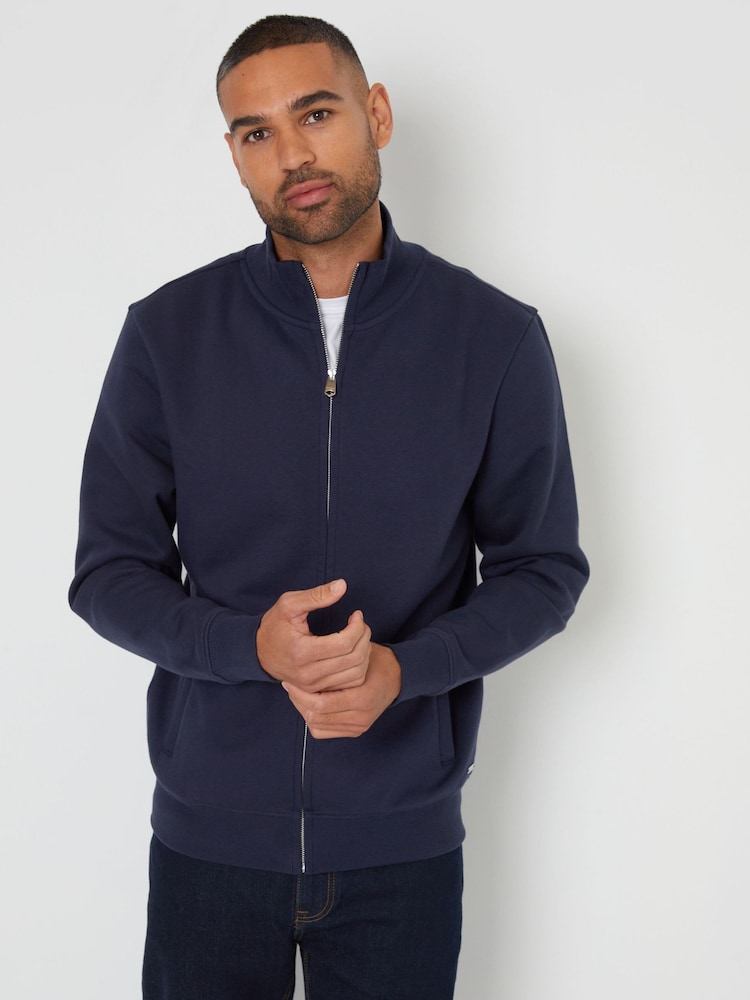 Threadbare Navy Funnel Quarter Zip Through Sweatshirt - Image 1 of 4
