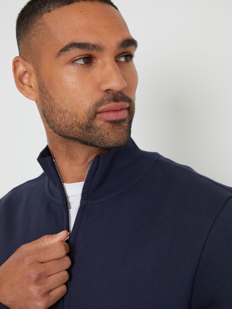 Threadbare Navy Funnel Quarter Zip Through Sweatshirt - Image 4 of 4