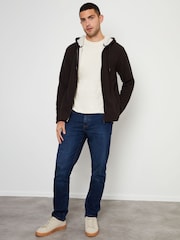 Threadbare Brown Black Waffle Texture Sherpa Lined Zip Up Hoodie - Image 3 of 4